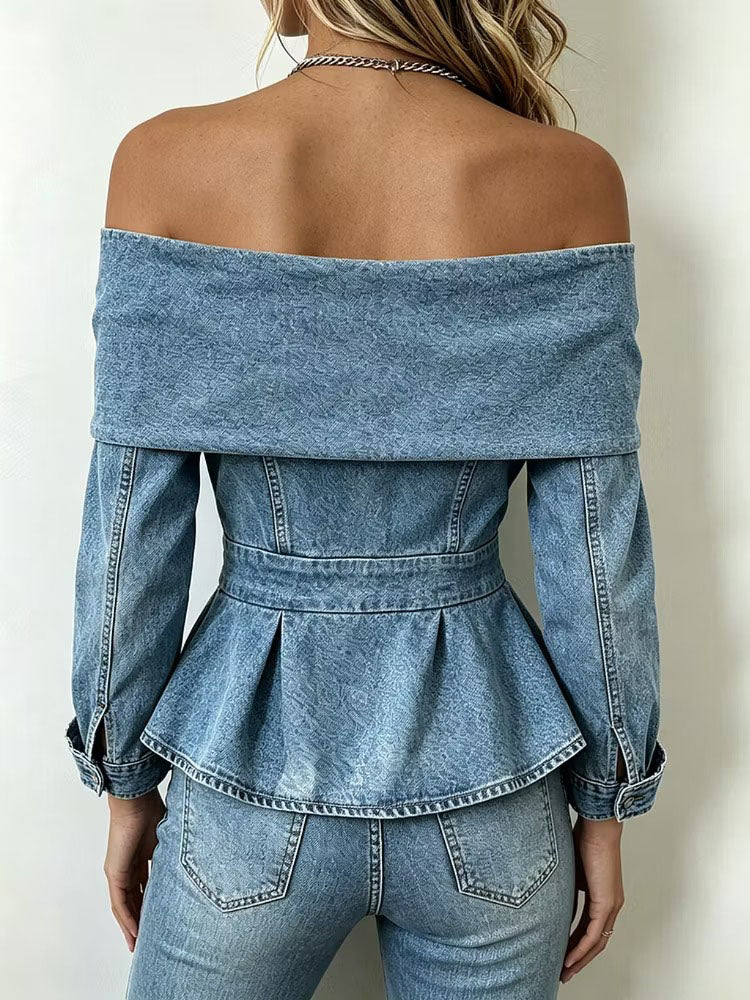 🤲LAST DAY SAVE 49% ⏰Chic Off-shoulder Denim Peplum Top