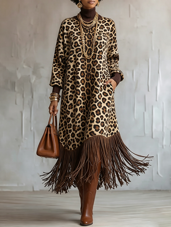 🤲LAST DAY SAVE 49% ⏰Boho Chic Wild Leopard Fringe Dress
