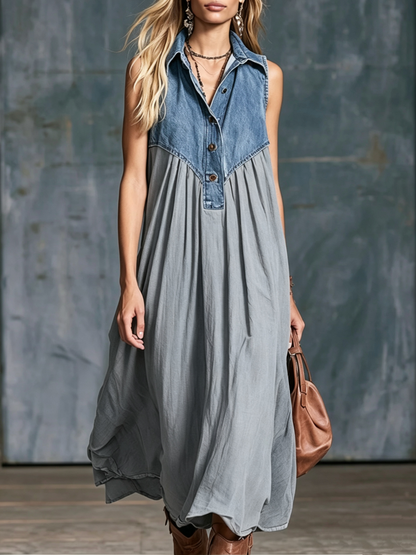 🤲LAST DAY SAVE 49% ⏰Women’s Denim Spliced Gradient Leopard Print Shirt Midi Dress