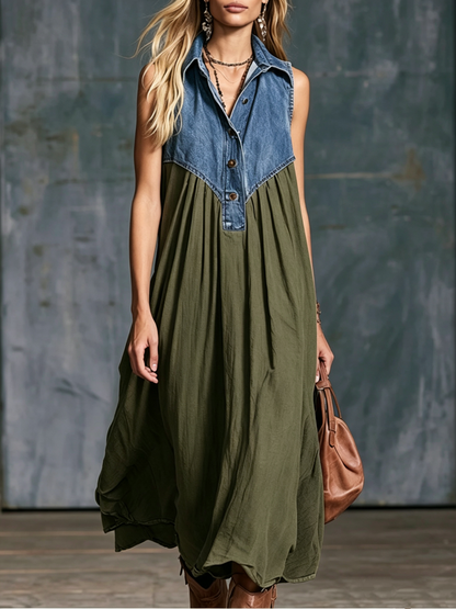 🤲LAST DAY SAVE 49% ⏰Women’s Denim Spliced Gradient Leopard Print Shirt Midi Dress