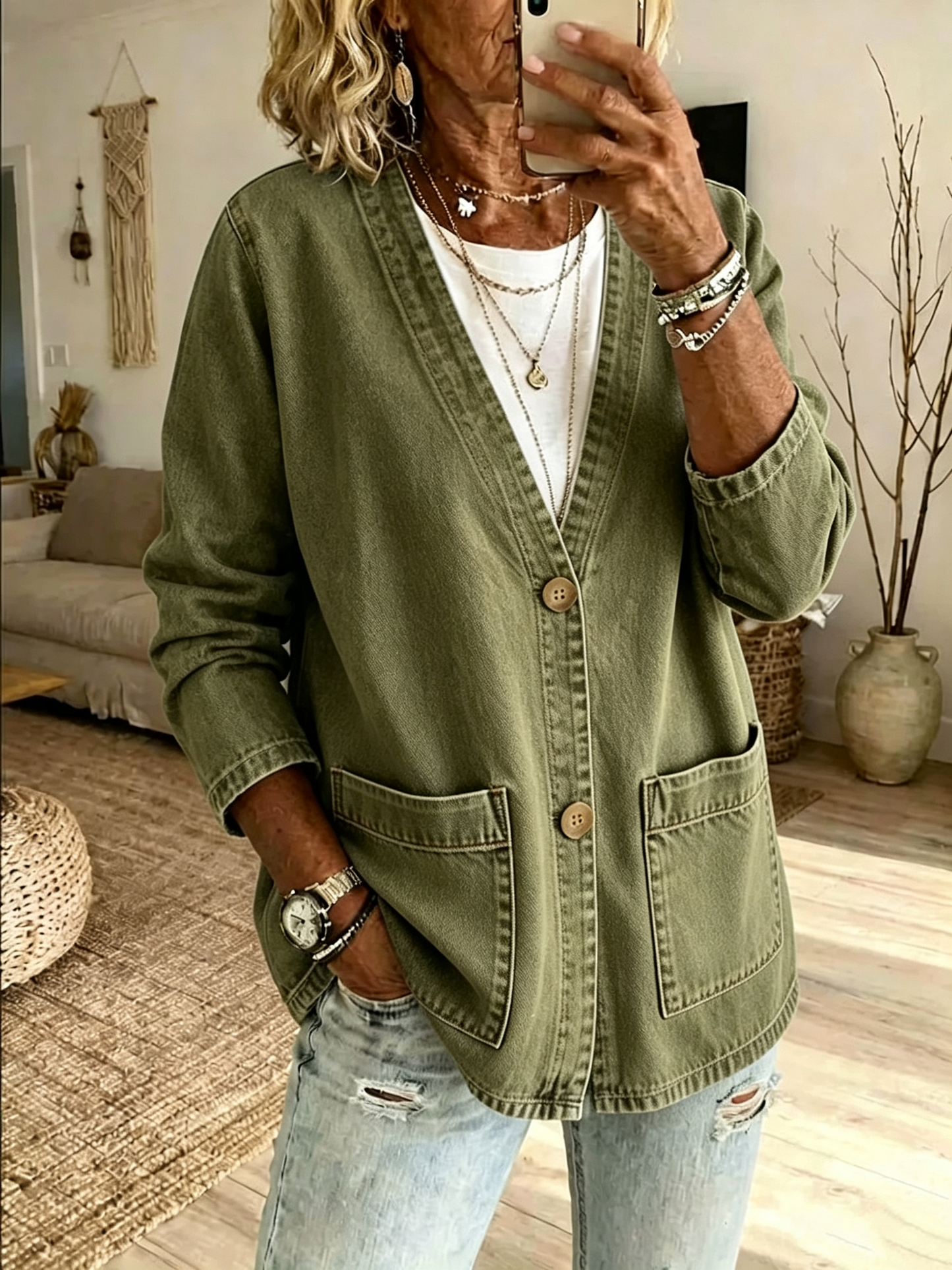 🤲LAST DAY SAVE 49% ⏰Effortless Denim V-Neck Pocket Cardigan
