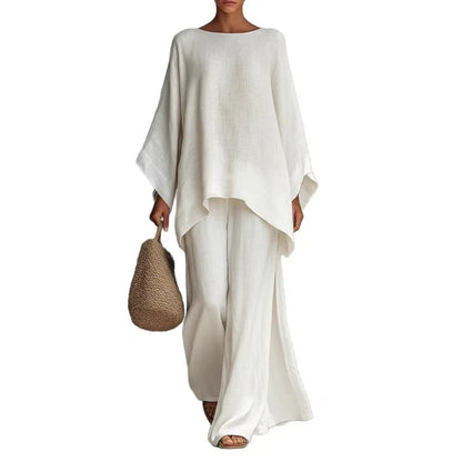 👚Relaxed Sky Blue Linen 2 Piece Lounge Set | Boho Oversized Tunic &amp; Wide Leg Pants