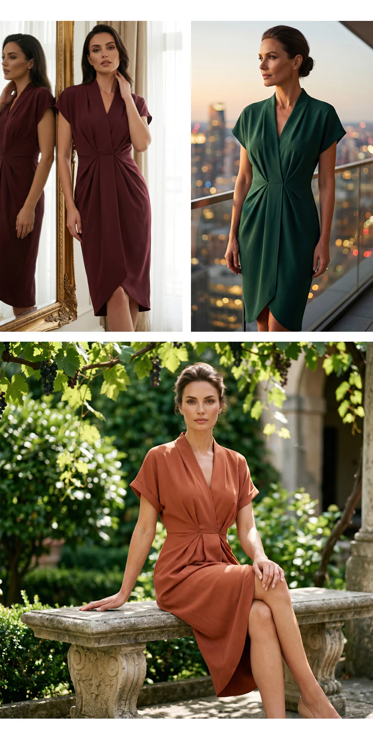 ⏳Time-Limited Special⏰-Women's Elegant V-Neck Ruched Dress