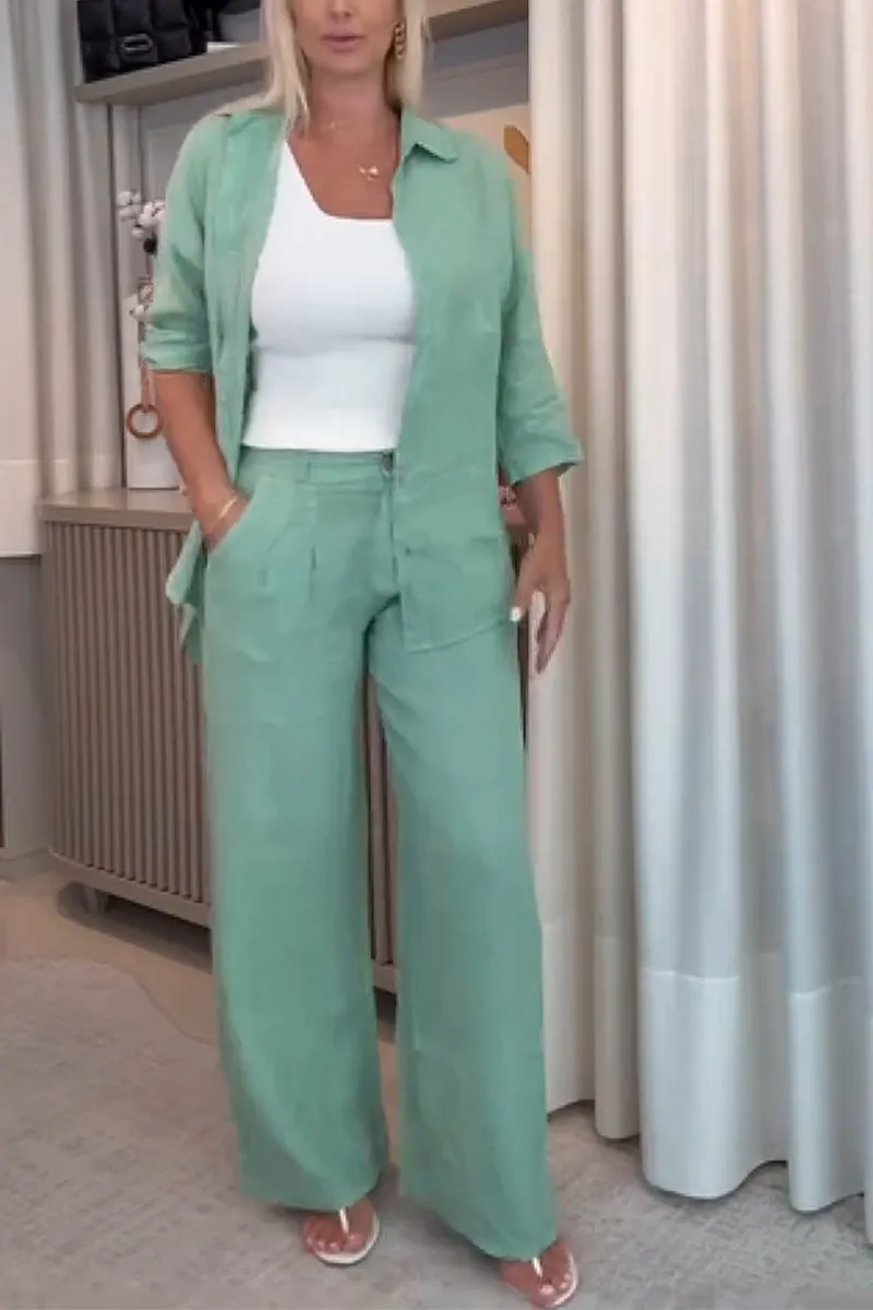 🎁Women'S Casual Lapel Single-Breasted Cotton And Linen Two-Piece Suit