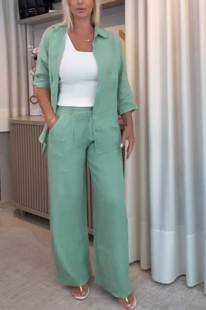 🎁Women'S Casual Lapel Single-Breasted Cotton And Linen Two-Piece Suit