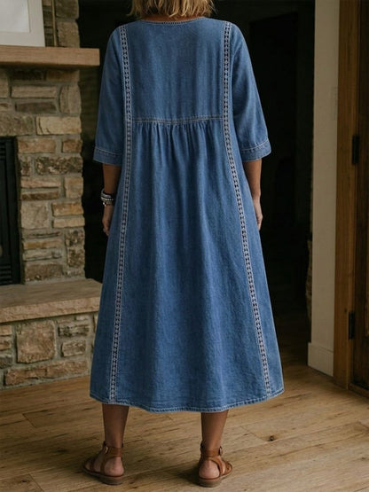 🤲LAST DAY SAVE 49% ⏰Casual Loose-fitting Denim Dress With Lace Trim