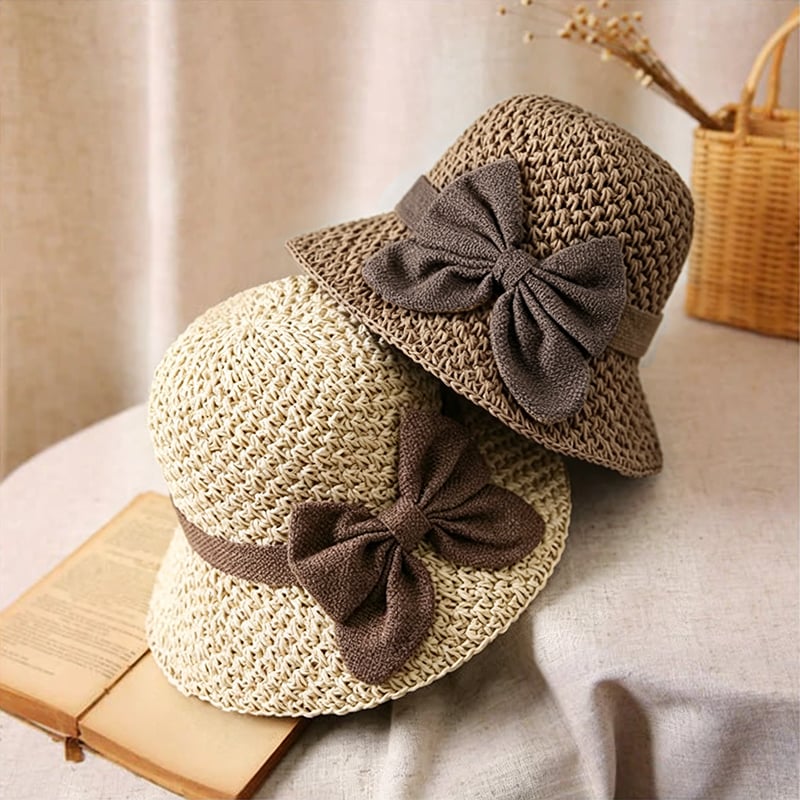 🔥✨Straw Hat with Retro Bow – Foldable & Breathable for Summer