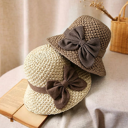 🔥✨Straw Hat with Retro Bow – Foldable & Breathable for Summer