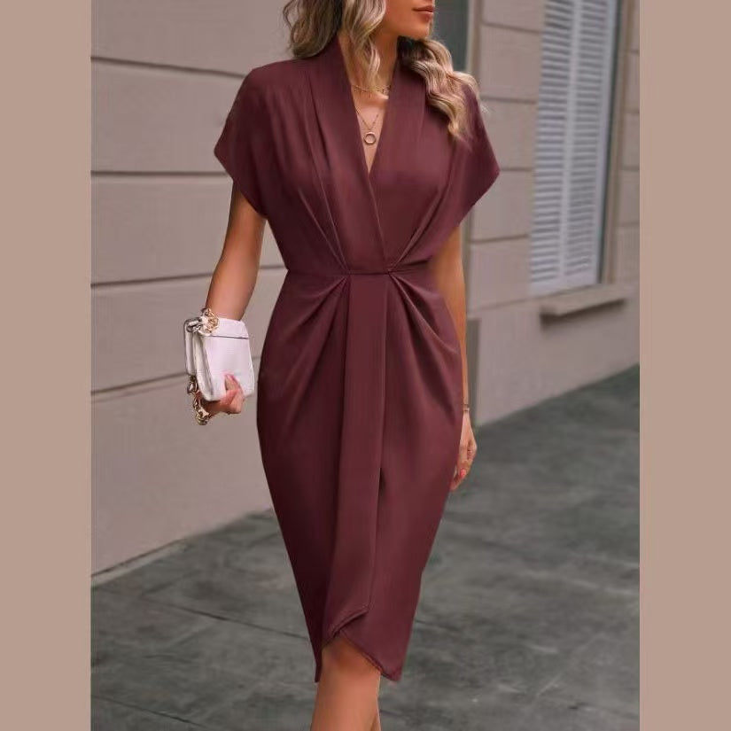 ⏳Time-Limited Special⏰-Women's Elegant V-Neck Ruched Dress