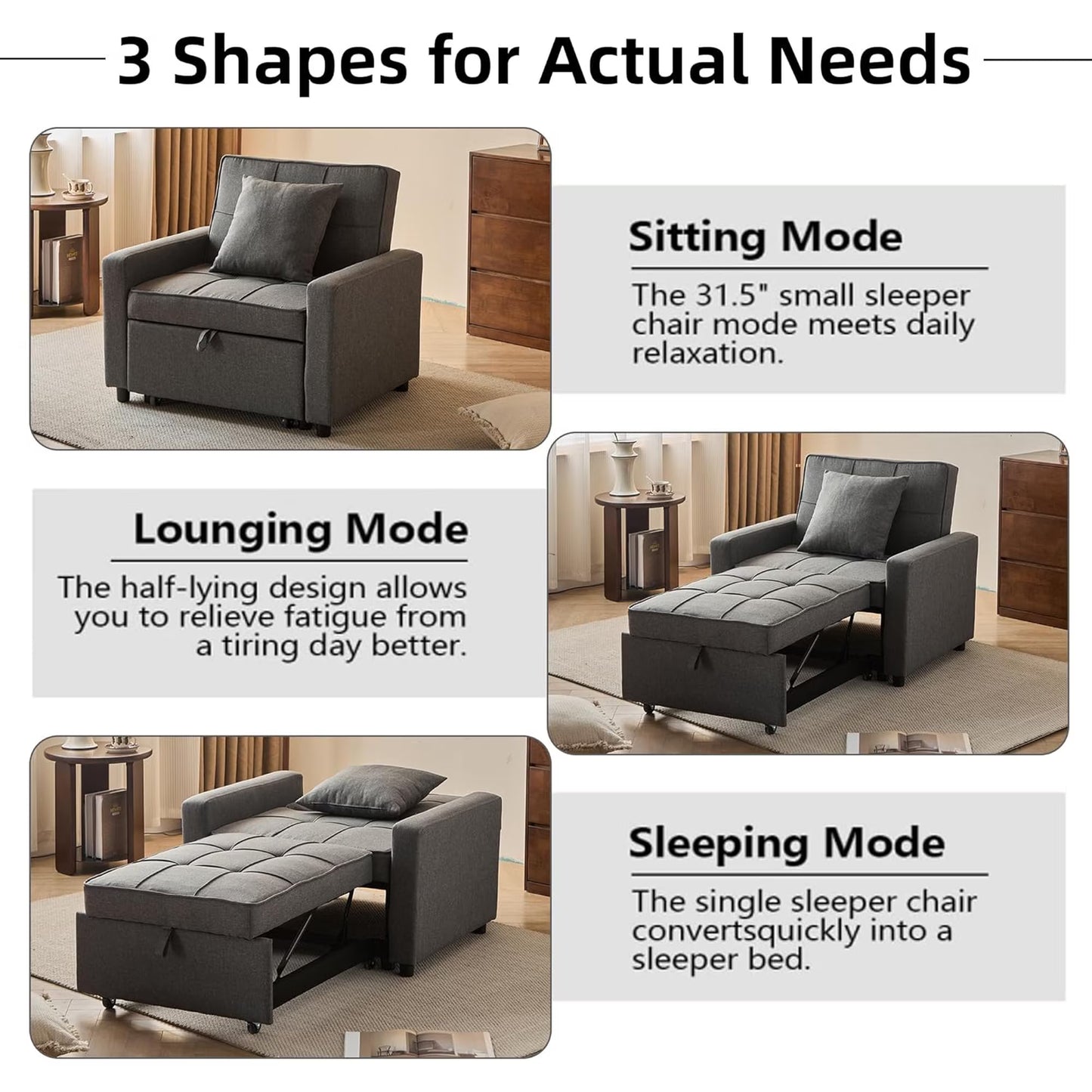 🤲 Factory direct salese🛋️3-in-1 Convertible Recliner Chair Bed with Charging Station & Hidden Storage – Modern Sleeper Chair for Small Spaces