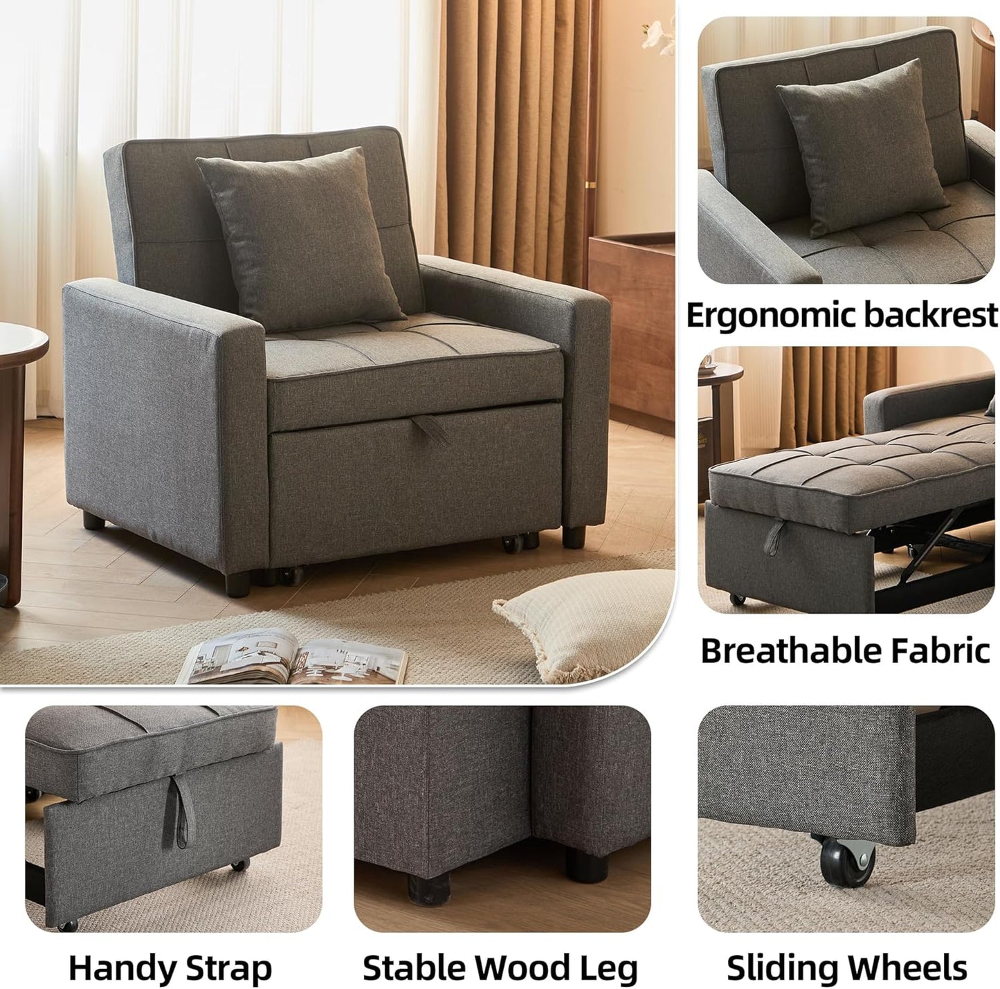 🤲 Factory direct salese🛋️3-in-1 Convertible Recliner Chair Bed with Charging Station & Hidden Storage – Modern Sleeper Chair for Small Spaces