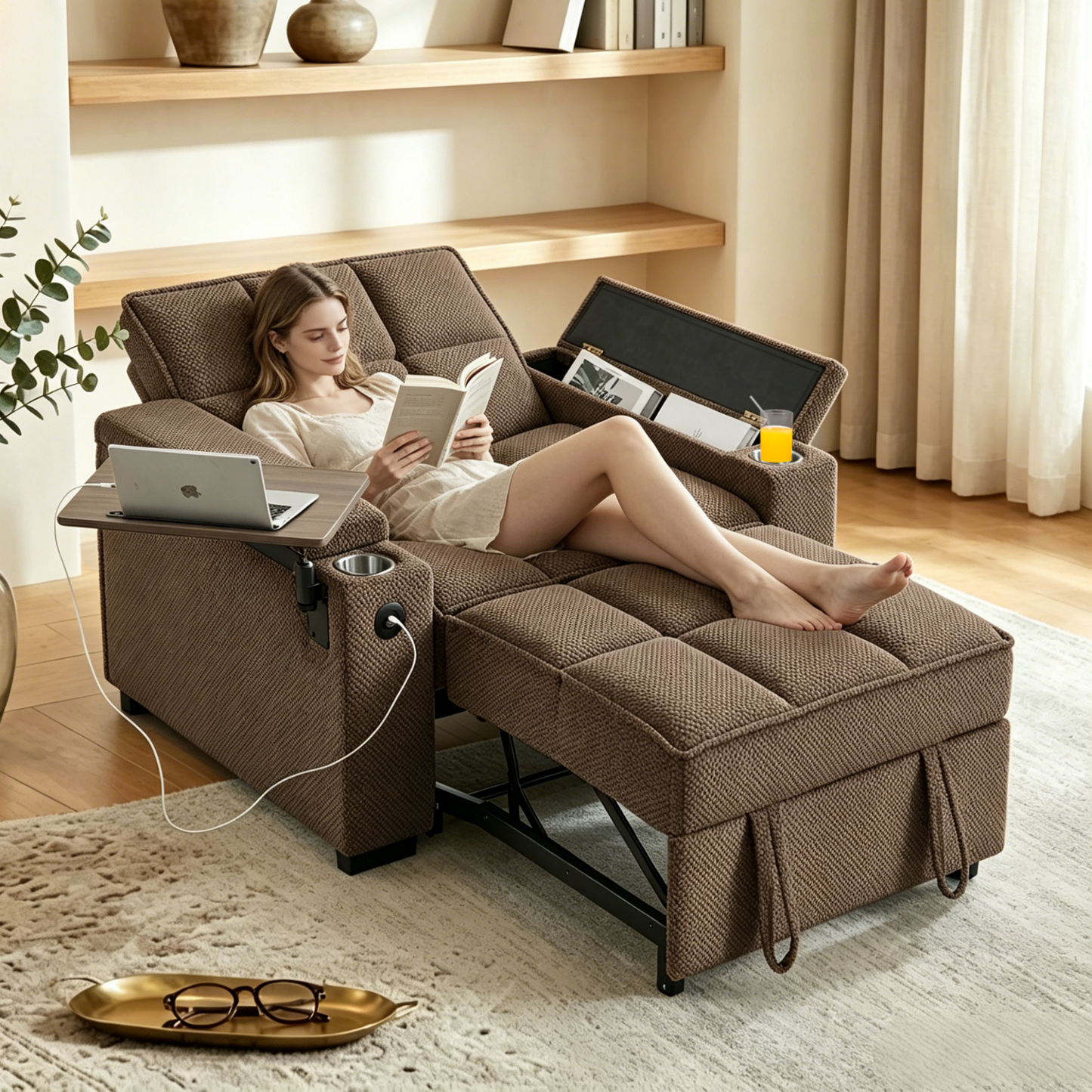 🤲 Factory direct salese🛋️3-in-1 Convertible Recliner Chair Bed with Charging Station & Hidden Storage – Modern Sleeper Chair for Small Spaces