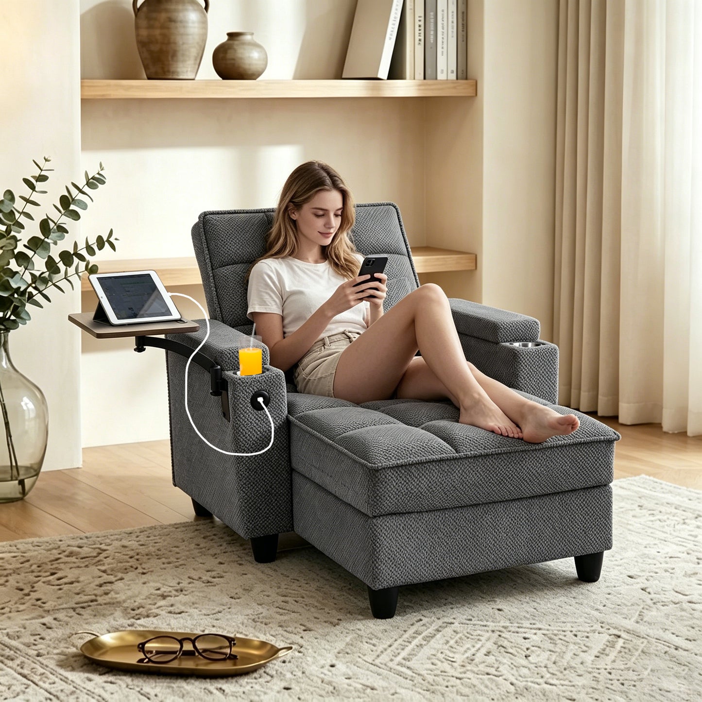 🤲 Factory direct salese🛋️3-in-1 Convertible Recliner Chair Bed with Charging Station & Hidden Storage – Modern Sleeper Chair for Small Spaces