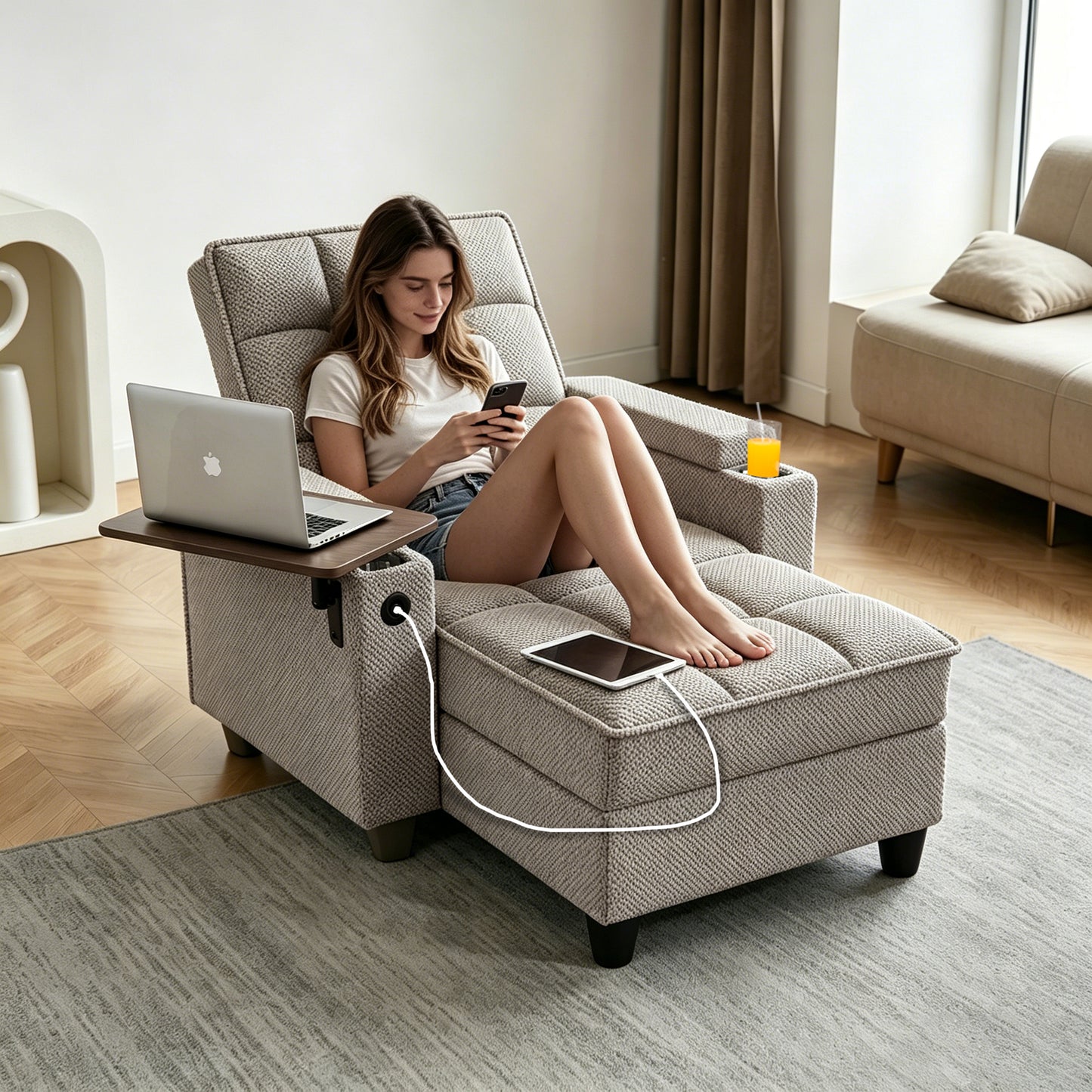 🤲 Factory direct salese🛋️3-in-1 Convertible Recliner Chair Bed with Charging Station & Hidden Storage – Modern Sleeper Chair for Small Spaces