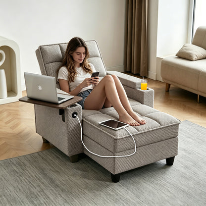 🤲 Factory direct salese🛋️3-in-1 Convertible Recliner Chair Bed with Charging Station & Hidden Storage – Modern Sleeper Chair for Small Spaces