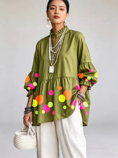 🤲LAST DAY SAVE 49% ⏰Artistic Neon Polka-Dot Linen Peplum Tunic