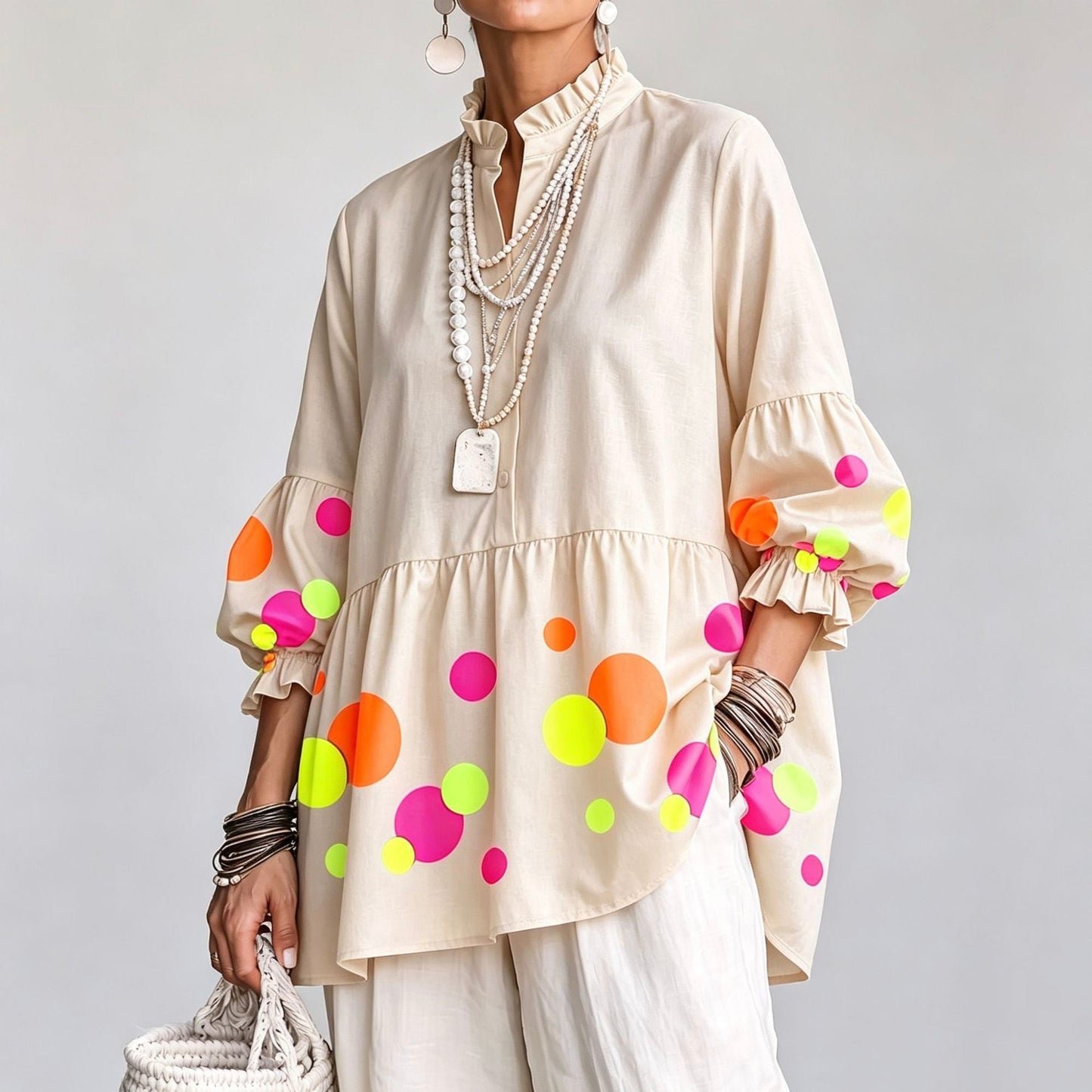 🤲LAST DAY SAVE 49% ⏰Artistic Neon Polka-Dot Linen Peplum Tunic