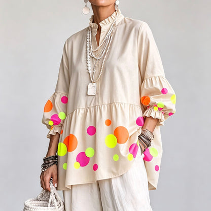 🤲LAST DAY SAVE 49% ⏰Artistic Neon Polka-Dot Linen Peplum Tunic