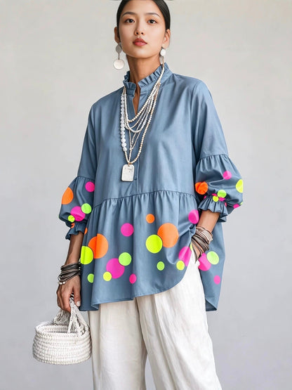 🤲LAST DAY SAVE 49% ⏰Artistic Neon Polka-Dot Linen Peplum Tunic