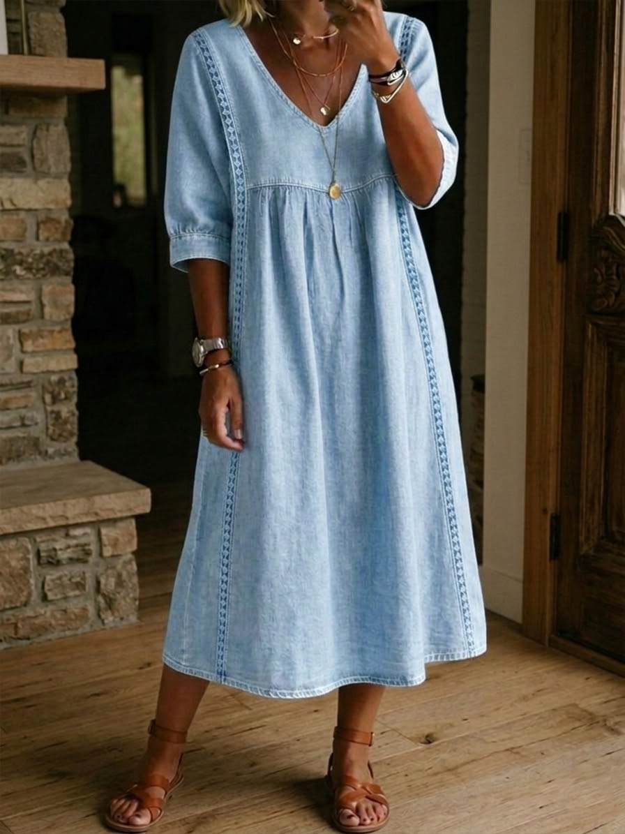 🤲LAST DAY SAVE 49% ⏰Casual Loose-fitting Denim Dress With Lace Trim
