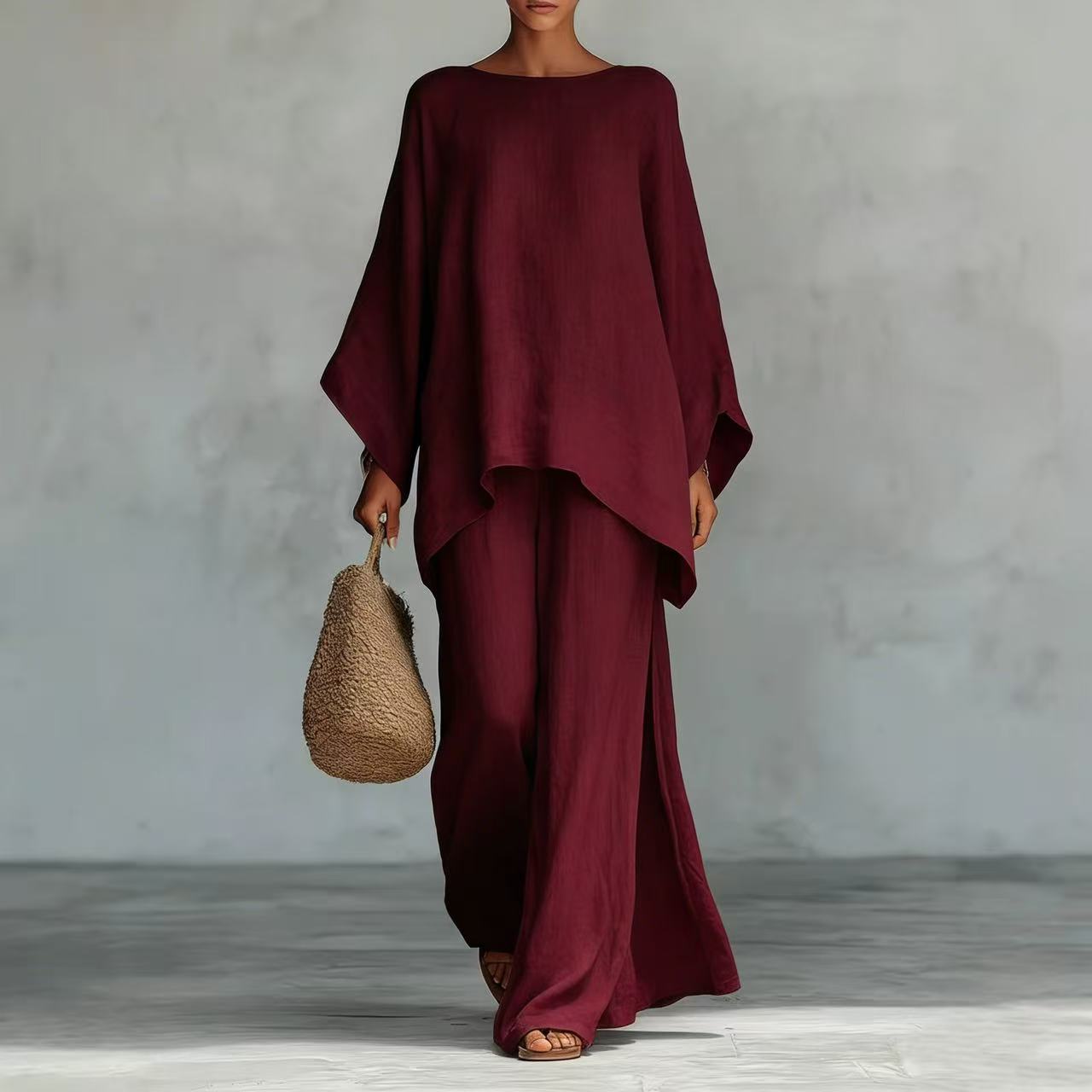 👚Relaxed Sky Blue Linen 2 Piece Lounge Set | Boho Oversized Tunic &amp; Wide Leg Pants