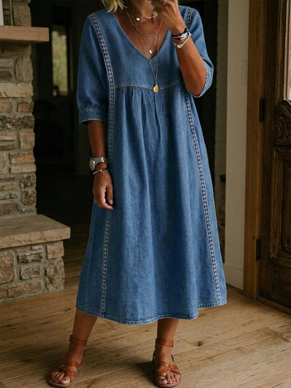 🤲LAST DAY SAVE 49% ⏰Casual Loose-fitting Denim Dress With Lace Trim