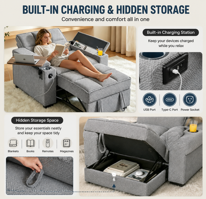 🤲 Factory direct salese🛋️3-in-1 Convertible Recliner Chair Bed with Charging Station & Hidden Storage – Modern Sleeper Chair for Small Spaces