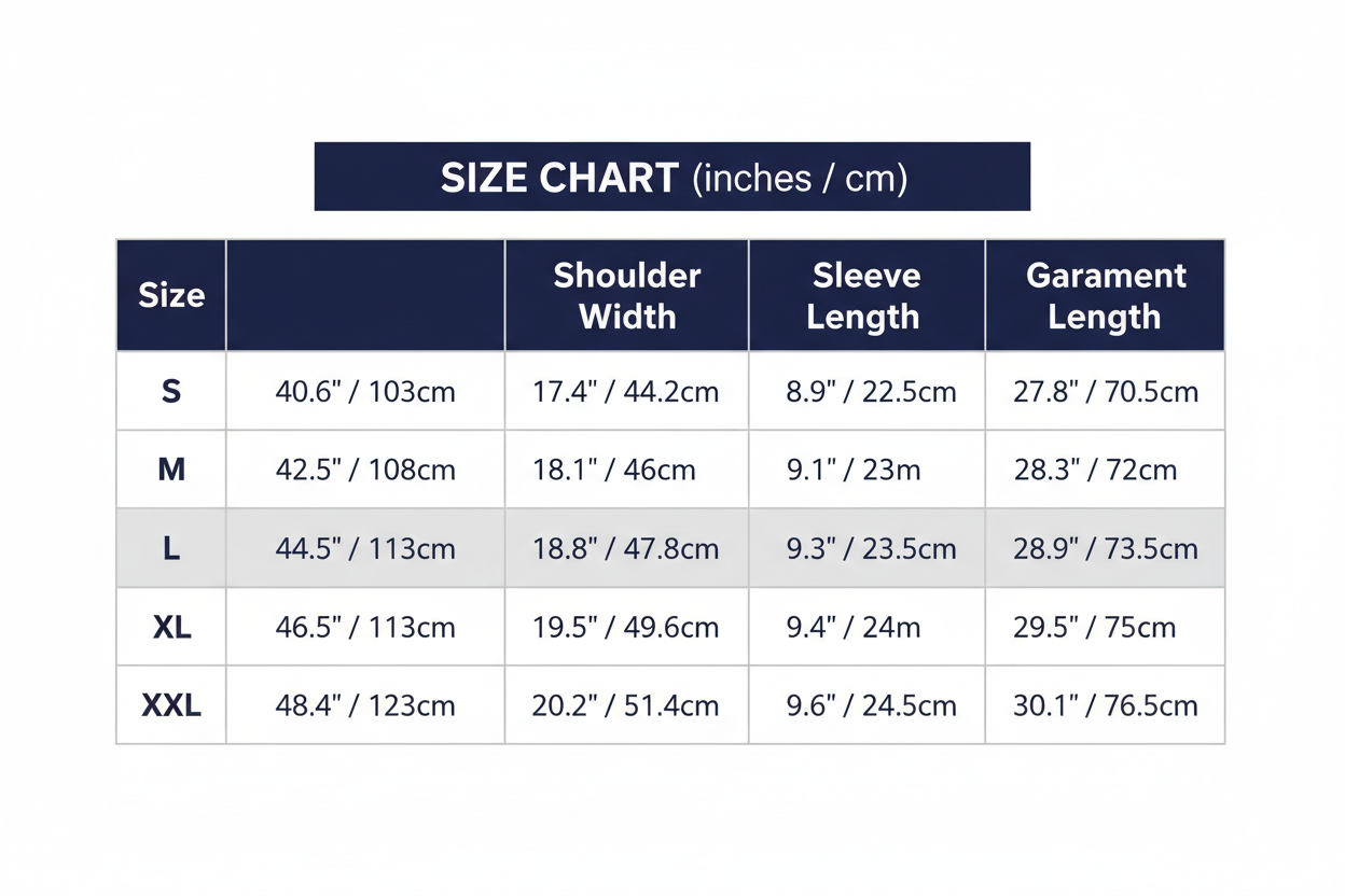 Dual Unit Size Chart