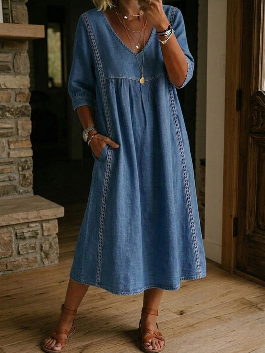 🤲LAST DAY SAVE 49% ⏰Casual Loose-fitting Denim Dress With Lace Trim