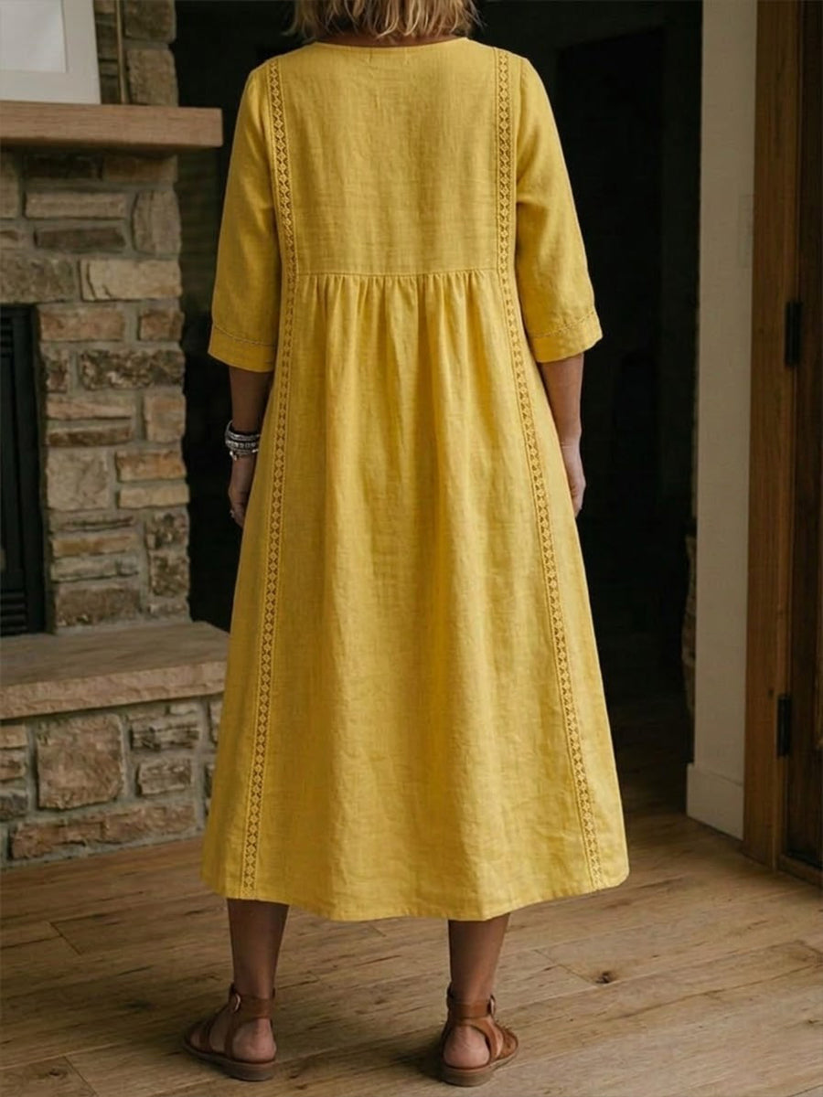 🤲Casual Loose-fitting Patchwork Lace Trim Linen And Cotton Dress