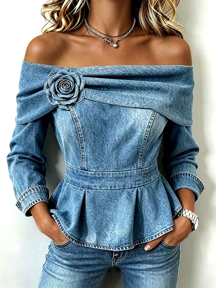 🤲LAST DAY SAVE 49% ⏰Chic Off-shoulder Denim Peplum Top