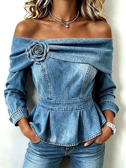 🤲LAST DAY SAVE 49% ⏰Chic Off-shoulder Denim Peplum Top