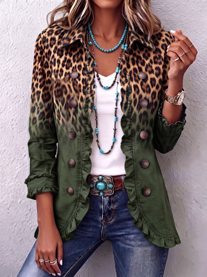 🤲LAST DAY SAVE 49% ⏰Bold Boho Leopard & Teal Ruffle Blazer Jacket