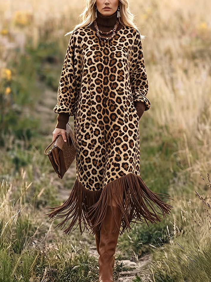 🤲LAST DAY SAVE 49% ⏰Boho Chic Wild Leopard Fringe Dress