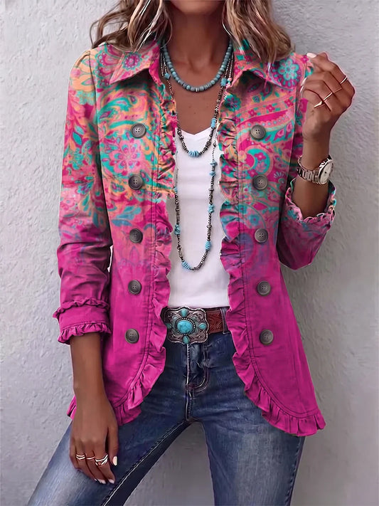 🤲LAST DAY SAVE 49% ⏰Rancher's Chic Cow-Print Ruffle Cotton Linen Jacket