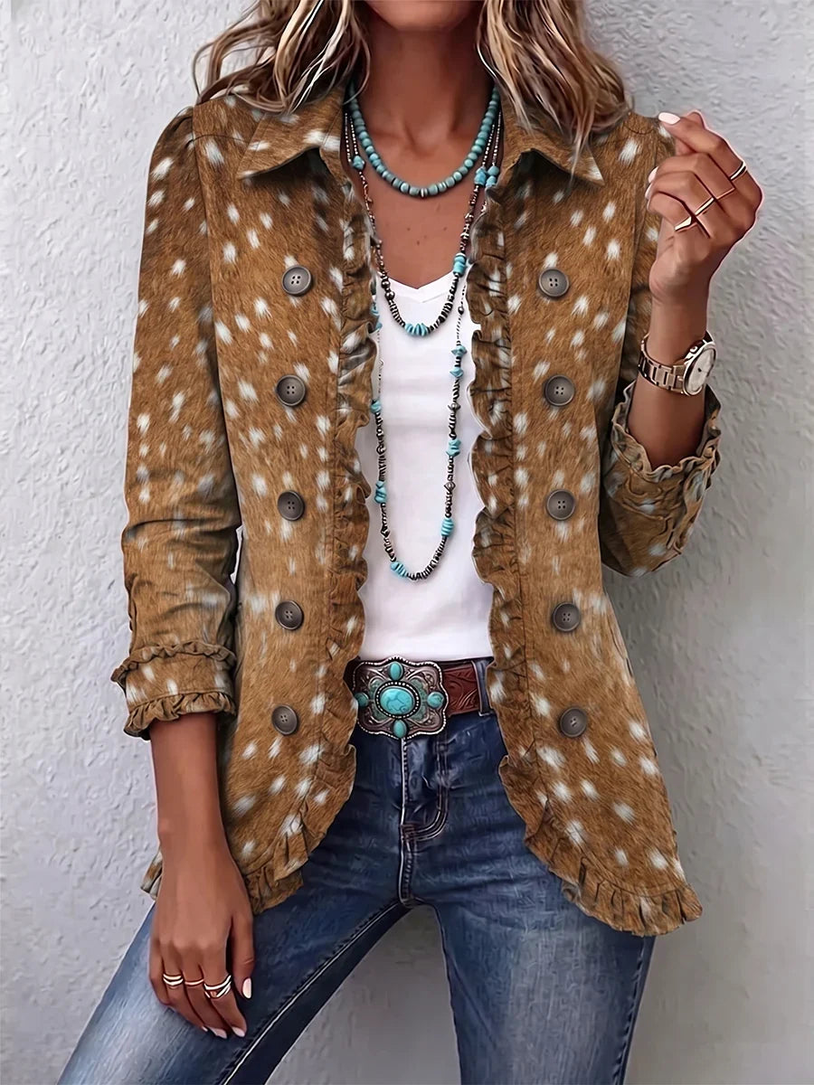 🤲LAST DAY SAVE 49% ⏰Rancher's Chic Cow-Print Ruffle Cotton Linen Jacket