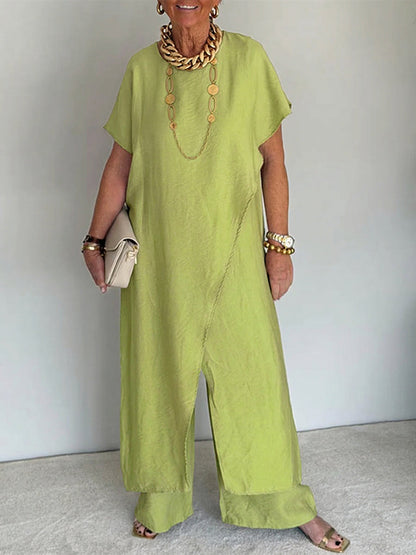 🤲LAST DAY SAVE 49% ⏰Women's Cozy Loose Fit Asymmetrical Two-Piece Set - Casual Retro Cotton Blend Outfit
