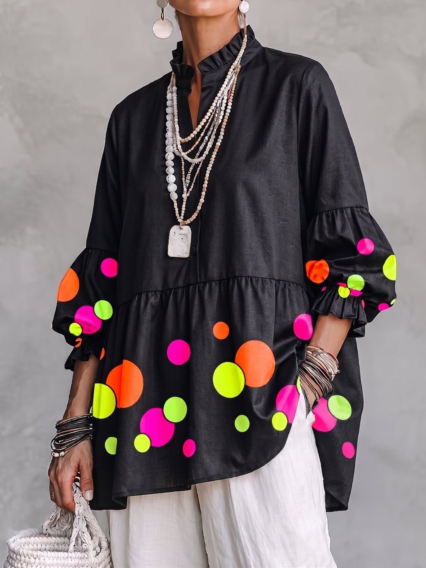 🤲LAST DAY SAVE 49% ⏰Artistic Neon Polka-Dot Linen Peplum Tunic