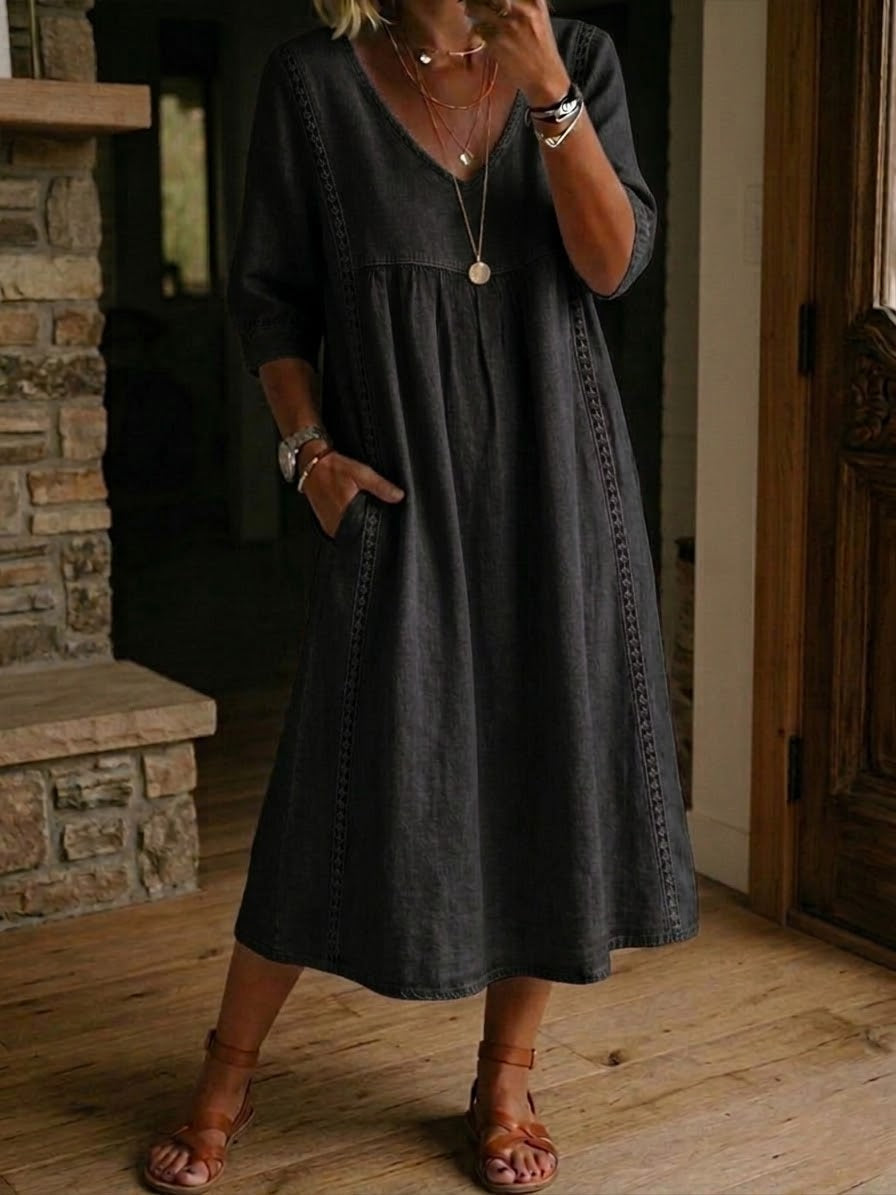 🤲Casual Loose-fitting Patchwork Lace Trim Linen And Cotton Dress