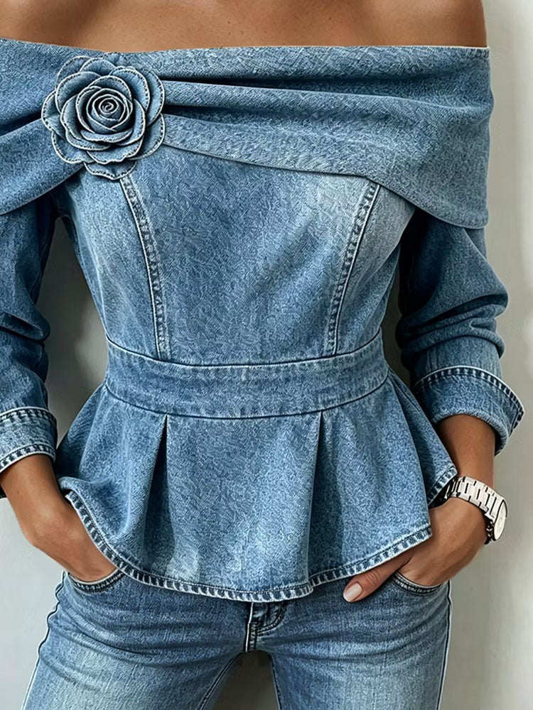 🤲LAST DAY SAVE 49% ⏰Chic Off-shoulder Denim Peplum Top