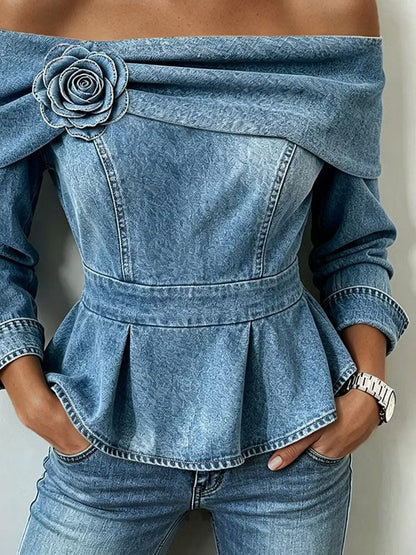 🤲LAST DAY SAVE 49% ⏰Chic Off-shoulder Denim Peplum Top
