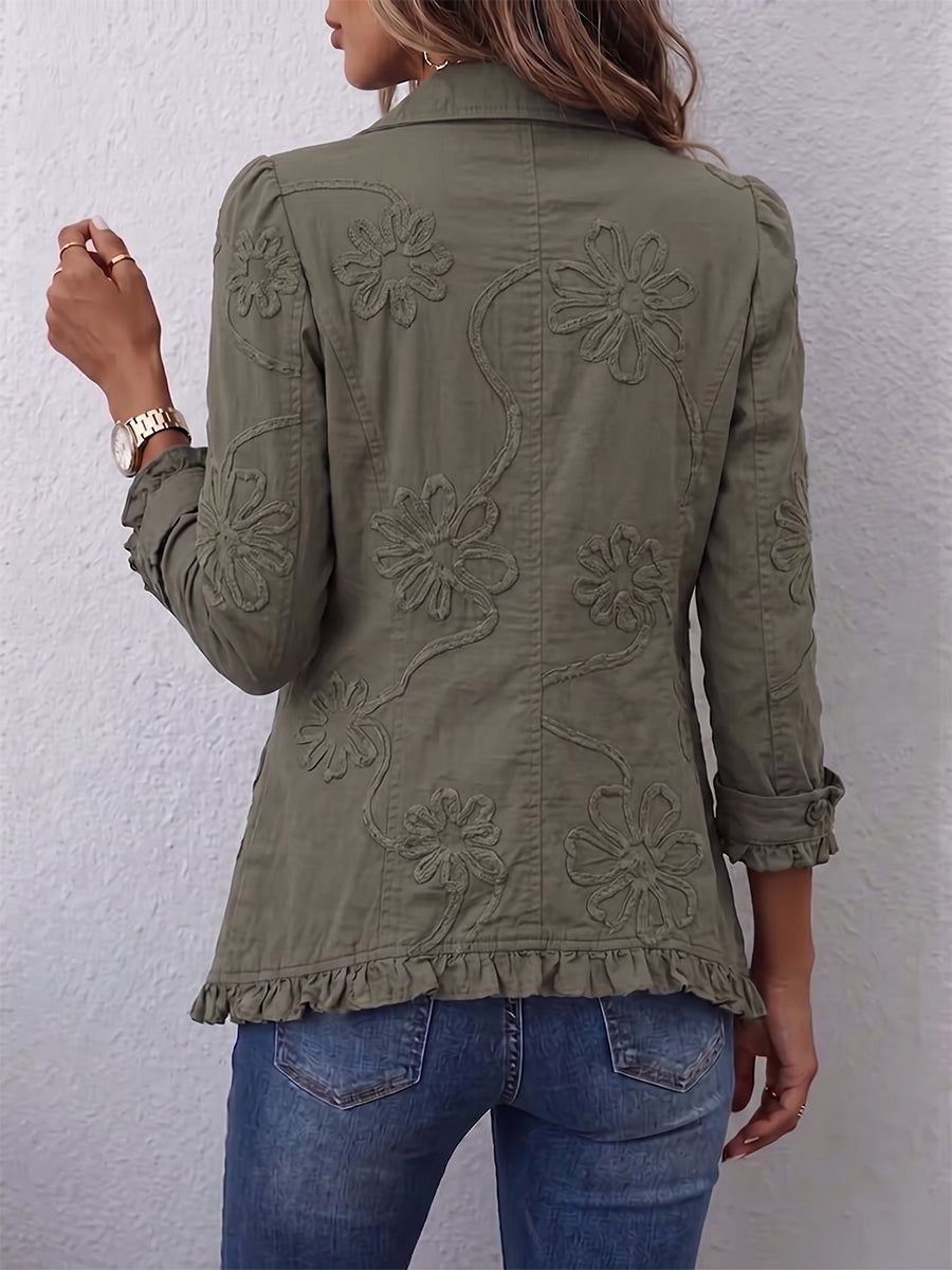 🤲LAST DAY SAVE 49% ⏰Boho-chic Floral Embroidered Utility Ruffled Trim Jacket