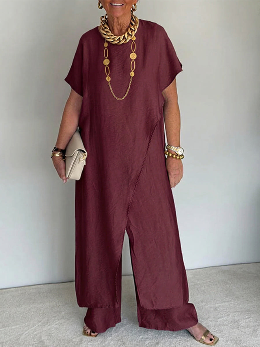 🤲LAST DAY SAVE 49% ⏰Women's Cozy Loose Fit Asymmetrical Two-Piece Set - Casual Retro Cotton Blend Outfit