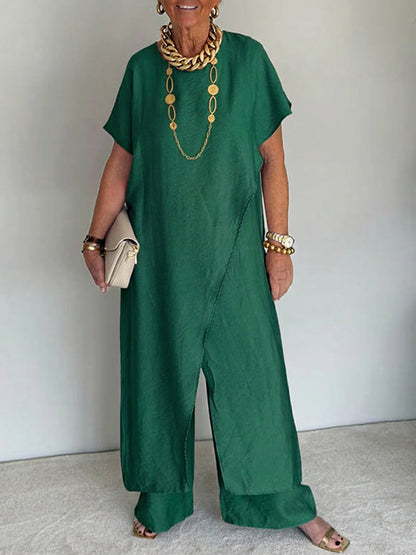 🤲LAST DAY SAVE 49% ⏰Women's Cozy Loose Fit Asymmetrical Two-Piece Set - Casual Retro Cotton Blend Outfit