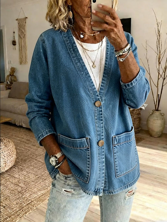 🤲LAST DAY SAVE 49% ⏰Effortless Denim V-Neck Pocket Cardigan