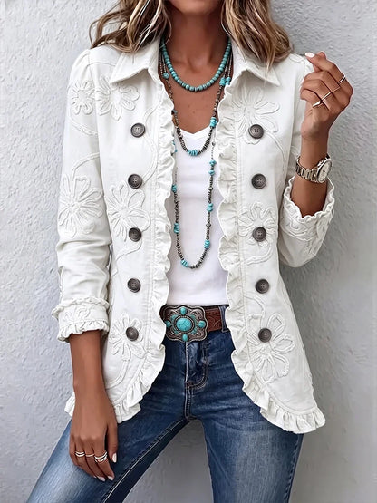 🤲LAST DAY SAVE 49% ⏰Boho-chic Floral Embroidered Utility Ruffled Trim Jacket