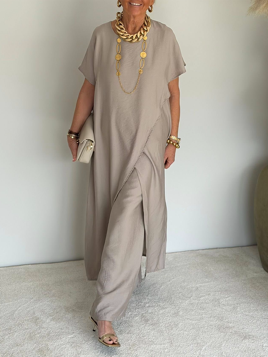 🤲LAST DAY SAVE 49% ⏰Women's Cozy Loose Fit Asymmetrical Two-Piece Set - Casual Retro Cotton Blend Outfit