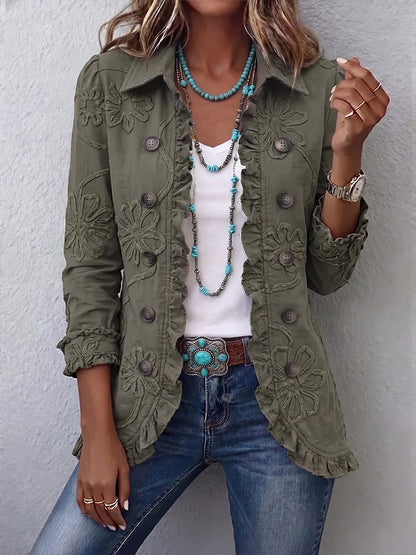🤲LAST DAY SAVE 49% ⏰Boho-chic Floral Embroidered Utility Ruffled Trim Jacket