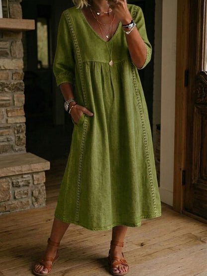 🤲Casual Loose-fitting Patchwork Lace Trim Linen And Cotton Dress