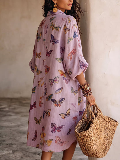 Boho Butterfly-print Shirt Dress